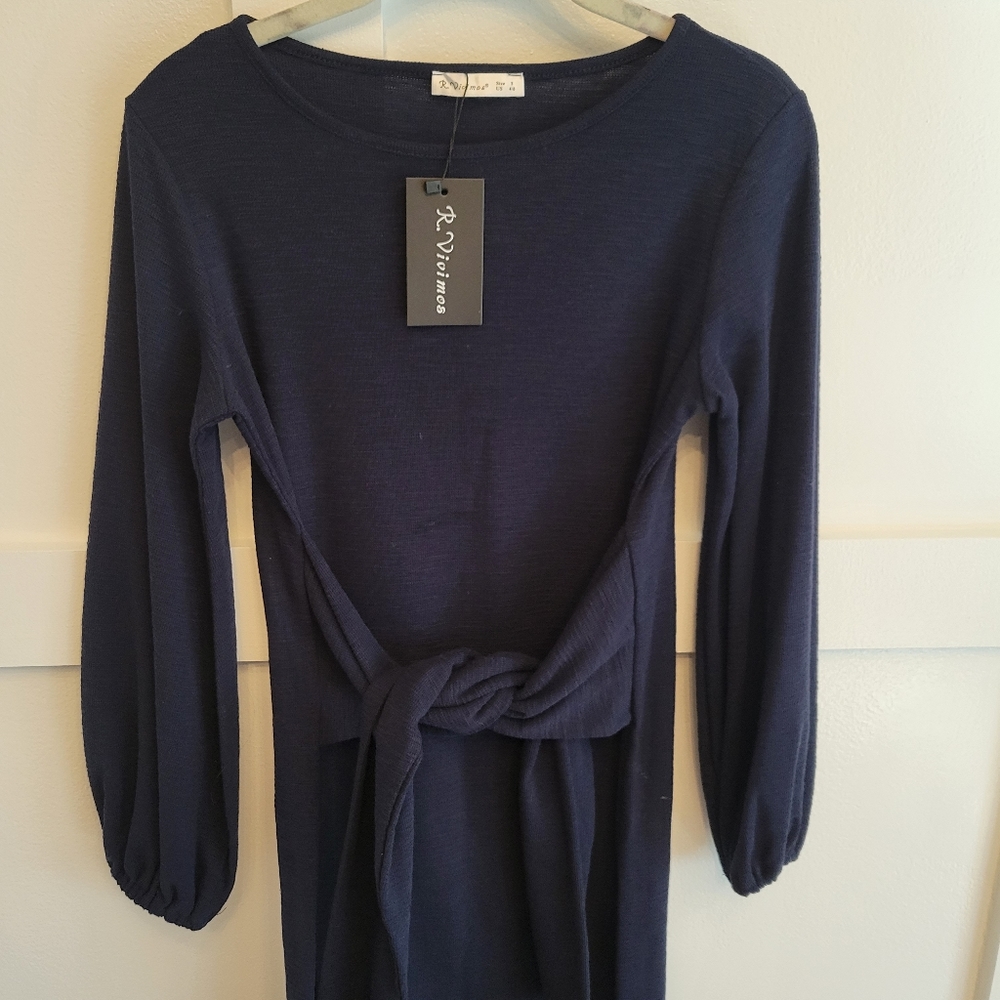 Blue Long Sleeve Mini Dress